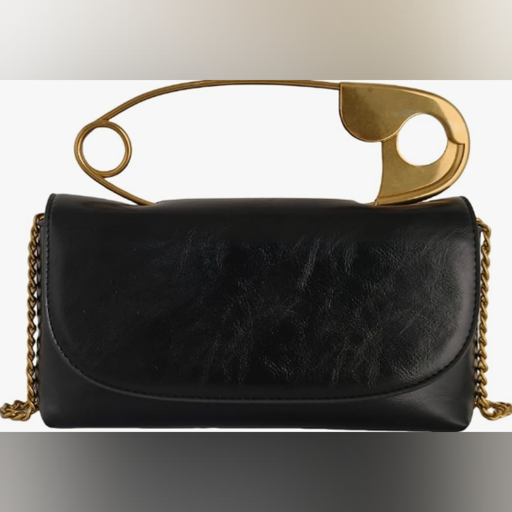 Elegant Black Leather Clutch‎ with Gold Accent